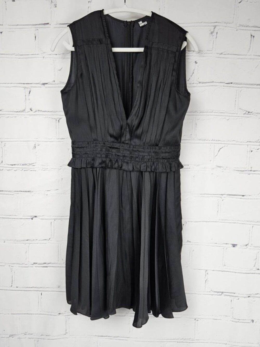 The Kooples Black Sleeveless Pleated V-Neck Mini Dress Womens S Minimalist